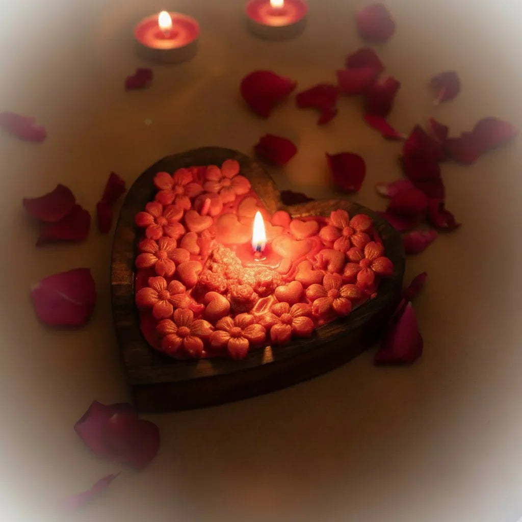 Wooden heart candle