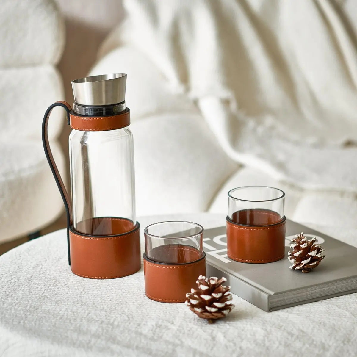 Leather Water Jug With Cups