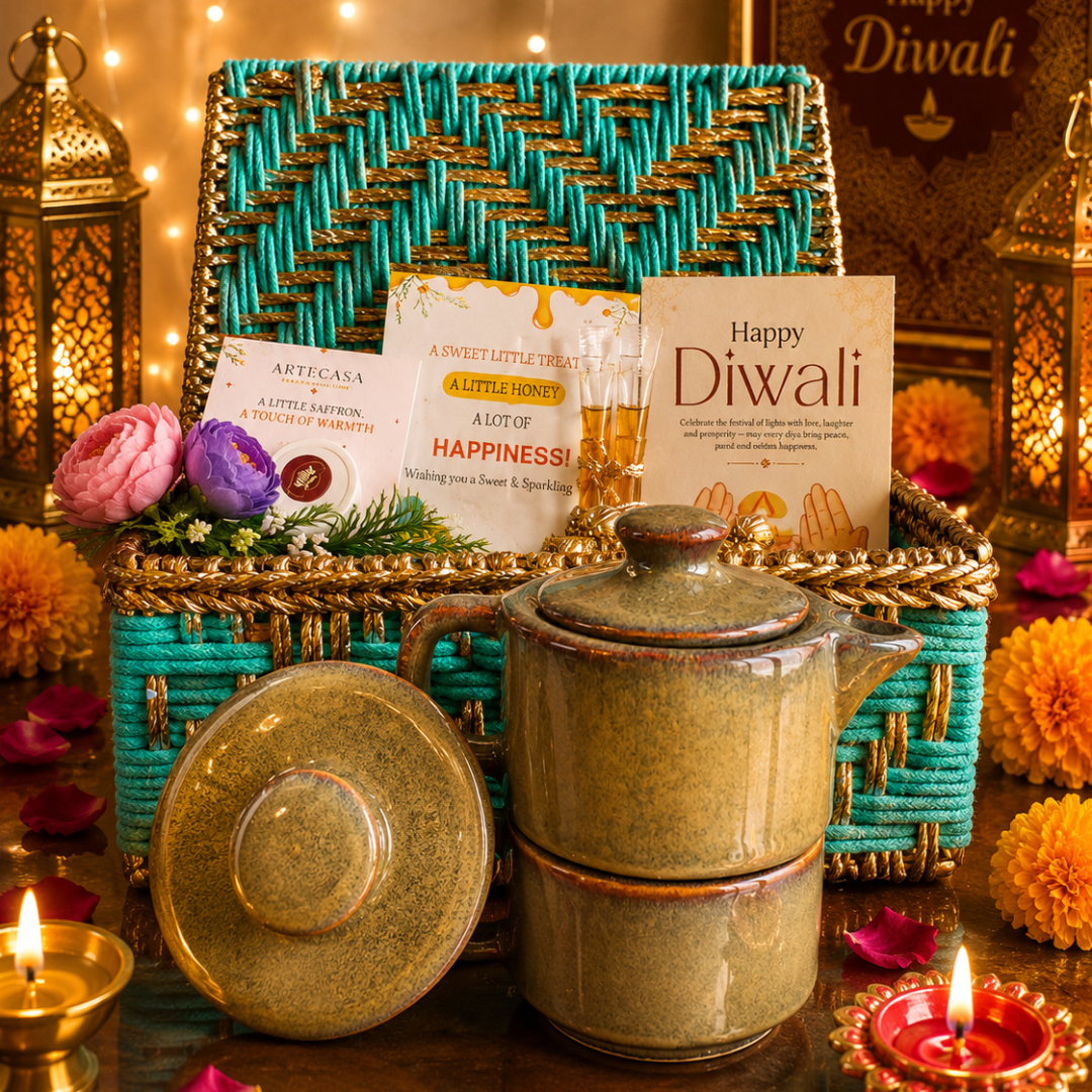 Green Chai & Diya Diwali Gift Basket