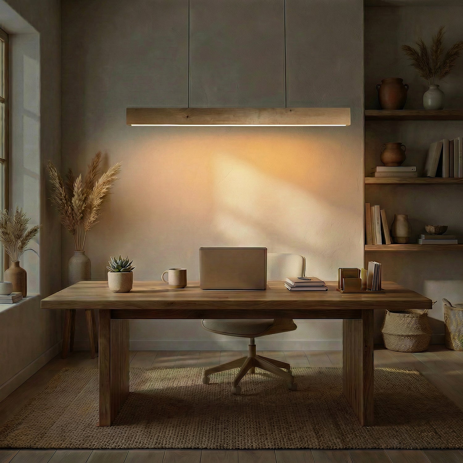 Slimline 48 Beige Wooden LED Hanging Lamp