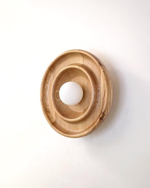 Handcrafted Discus Teak Wood Wall Light | Warm LED Accent Lighting