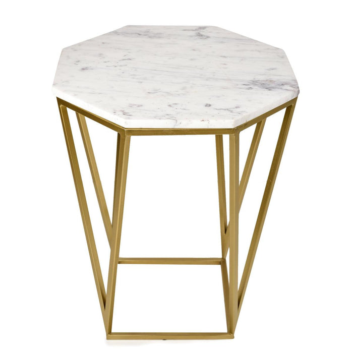 Signum Marble Hexagon Shaped End Accent Table 17x17x20 inches