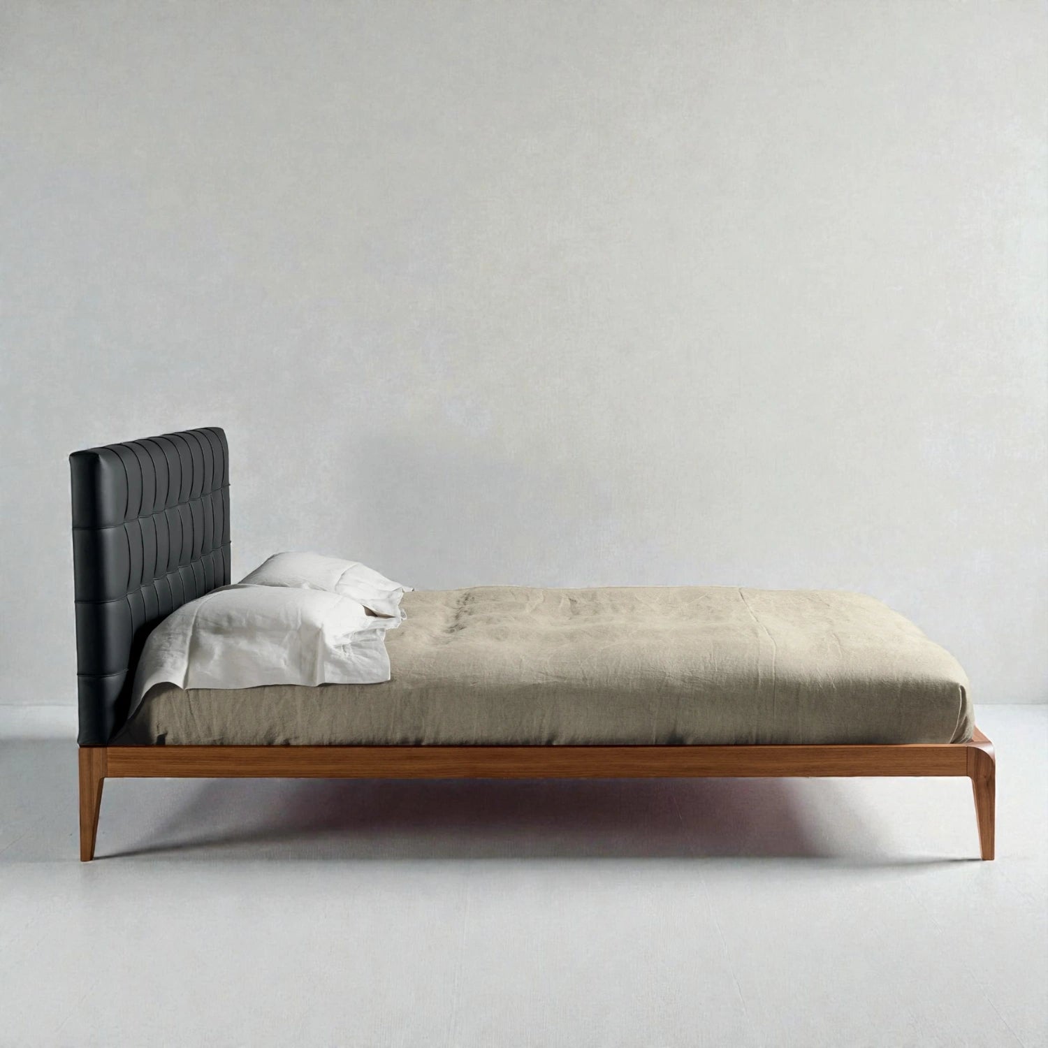 Donna Solid Teak Wood And Fabric/Faux Leather Upholstery King Size Bed