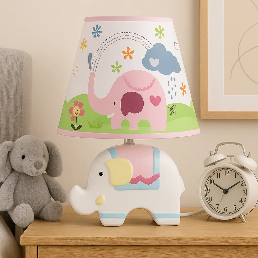 Adorable Elephant Kids Table Lamp – Ceramic Base with Printed Fabric Shade, 32 cm × 22 cm