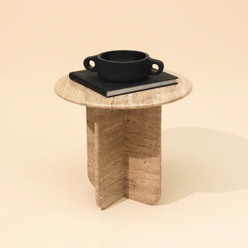 Travertine Side Table for Living Room | Premium Marble Corner Table | End Table