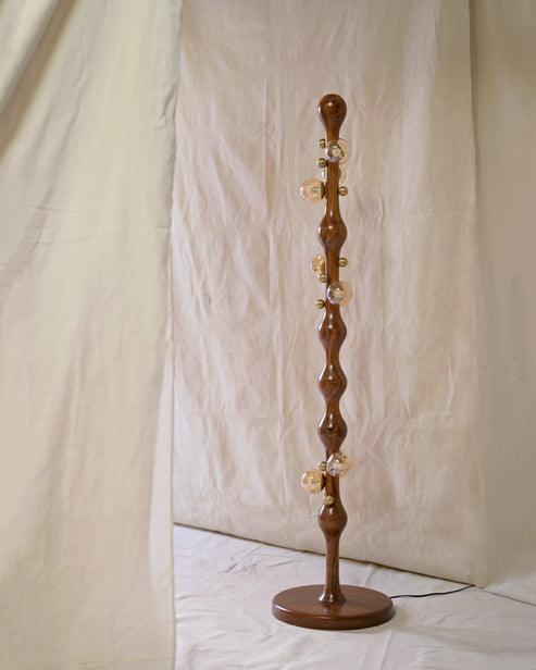 Designer Stem Floor Lamp | Teak Wood & Brass Floor Lamps for Living Room | Wooden Standing Lamp