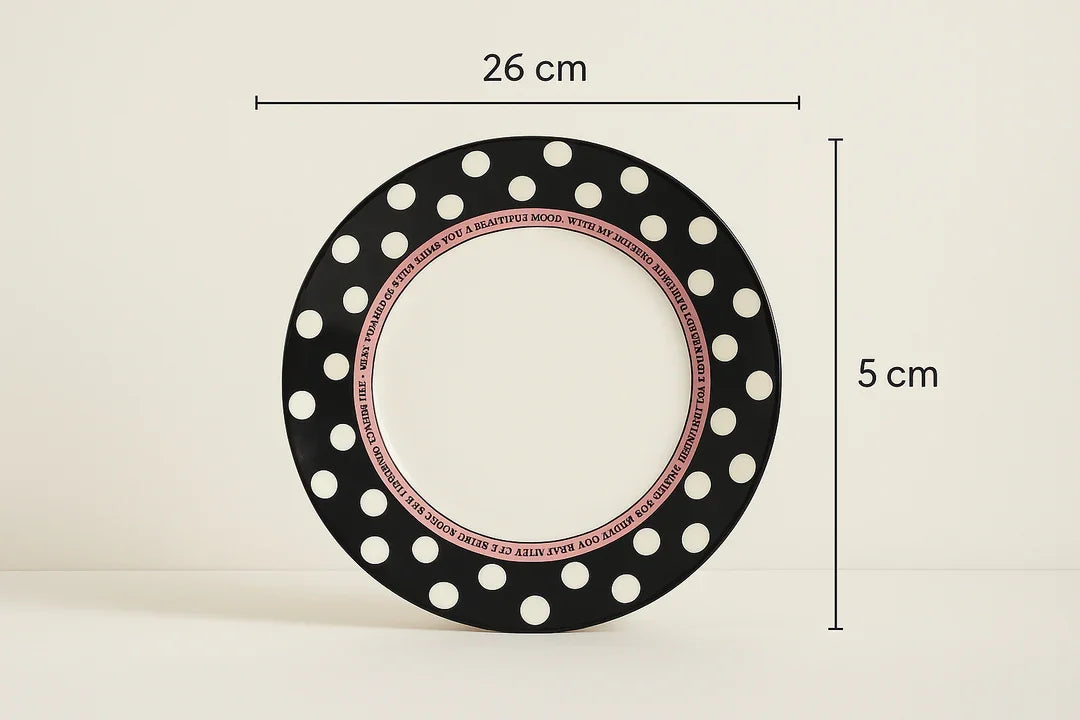 Premium Ceramic Polka Dot Dinner Plate – 26 cm Flat Serving Plate