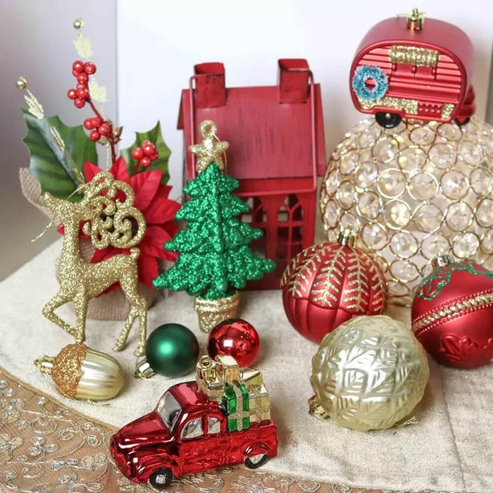 Christmas Ball Ornaments XMas Tree Hanging Decorations, Red, Green & Gold theme christmas Balls, 60 pcs Box Set