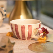 Handmade Ceramic Striped Tea Pot and Cup Set – Coral Pink & White Stoneware for Tea Lovers