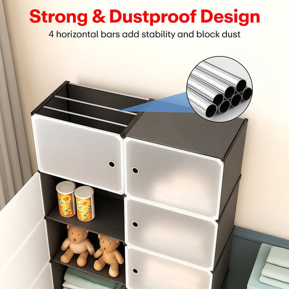 6 Shelves Multi-Purpose Organizer | Kids Plastic Modular Storage Rack for Clothes, Kitchen, Living Room | Space-Saving Collapsible Wardrobe for Clothes,6-Shelf-8-Door