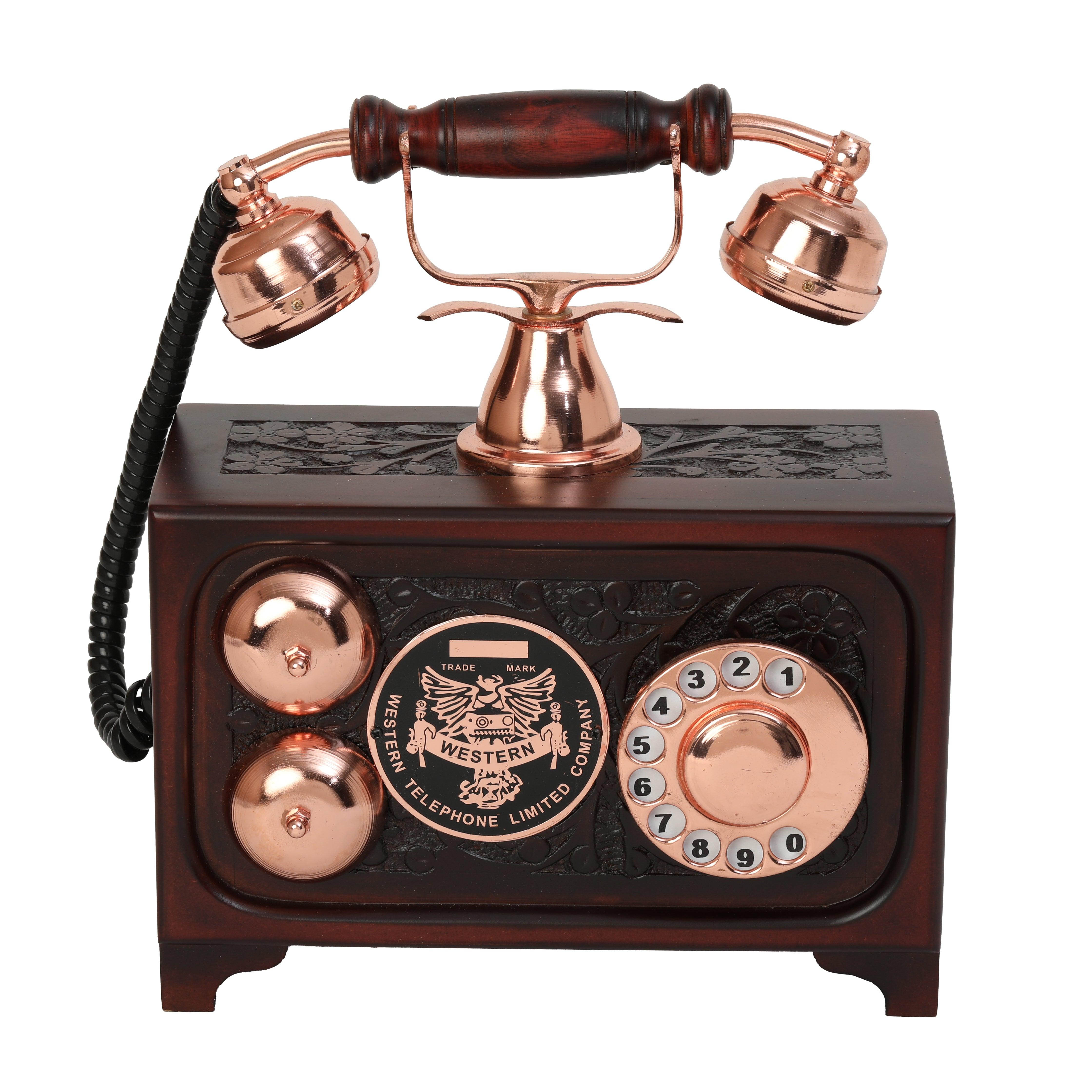 Decorative Royal Antique Telephone - Brass and Wood Replica