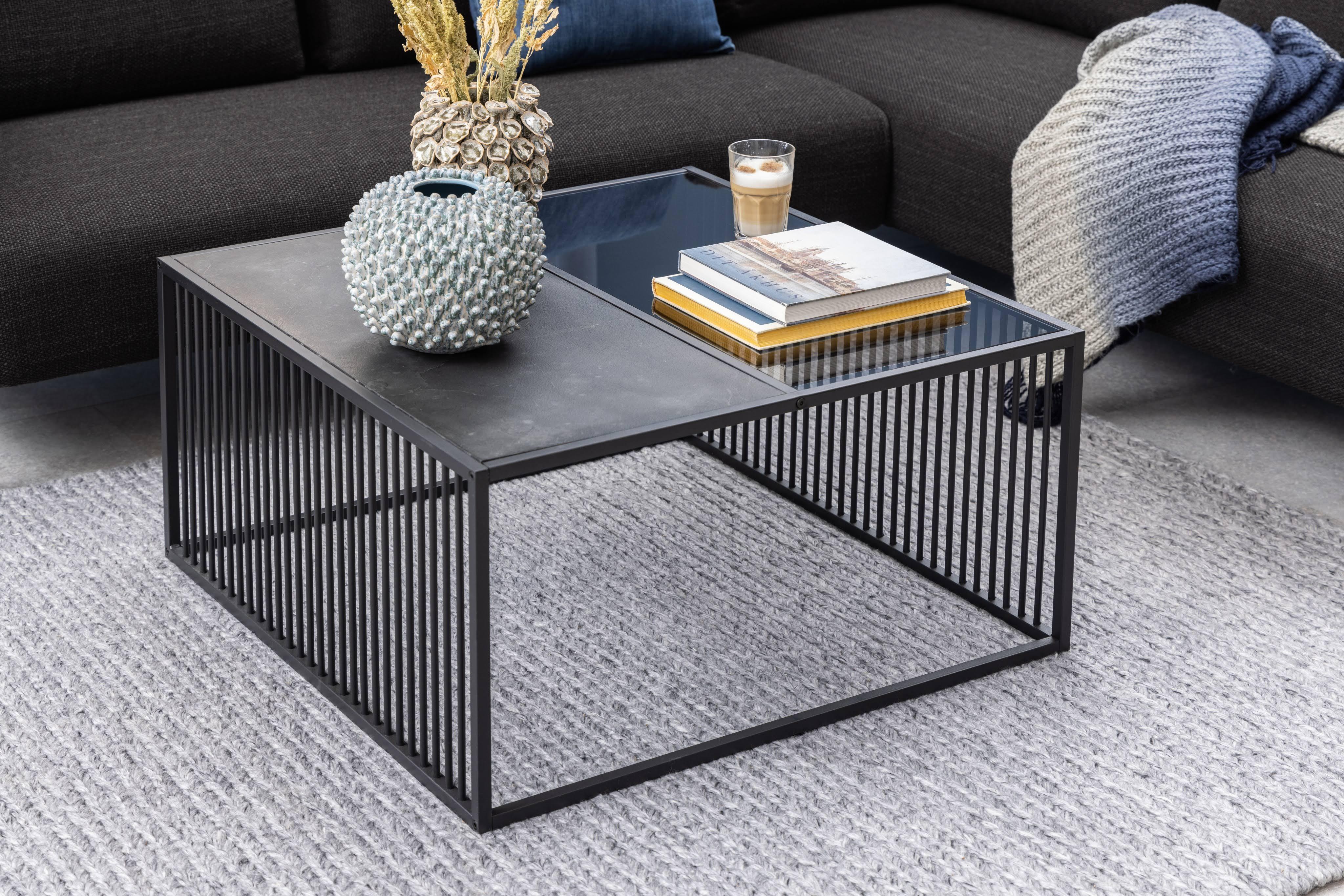 Quadrate Metal Coffee Table | Marble & Glass Center Table for Living Room | Tea Table