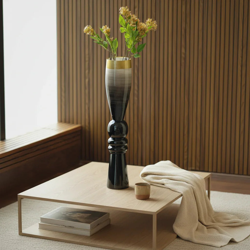 Trumphet Brushed Slate Tall Floor Vase | Premium Decorative Flower Vase for Modern Home Décor