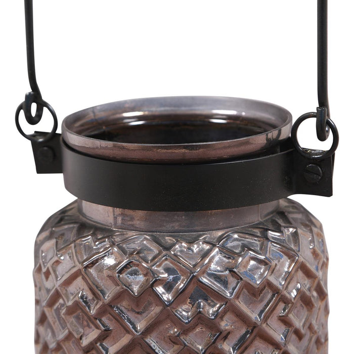 Roshni Patterned Glass Black Lustre Lantern Tall