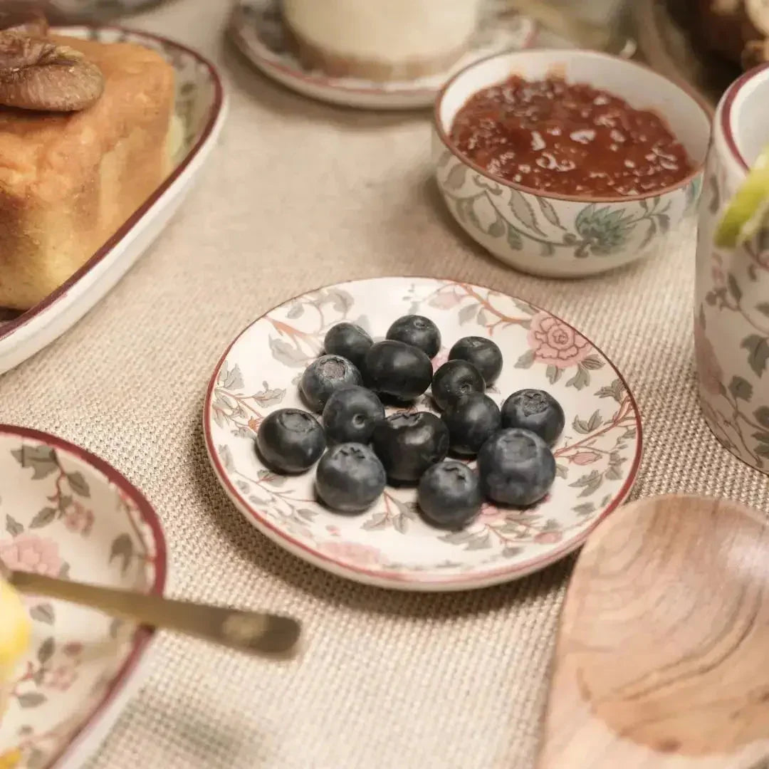 Handcrafted Stoneware Teaplate– Vintage Floral Print Ceramic Dessert & Snack Plate
