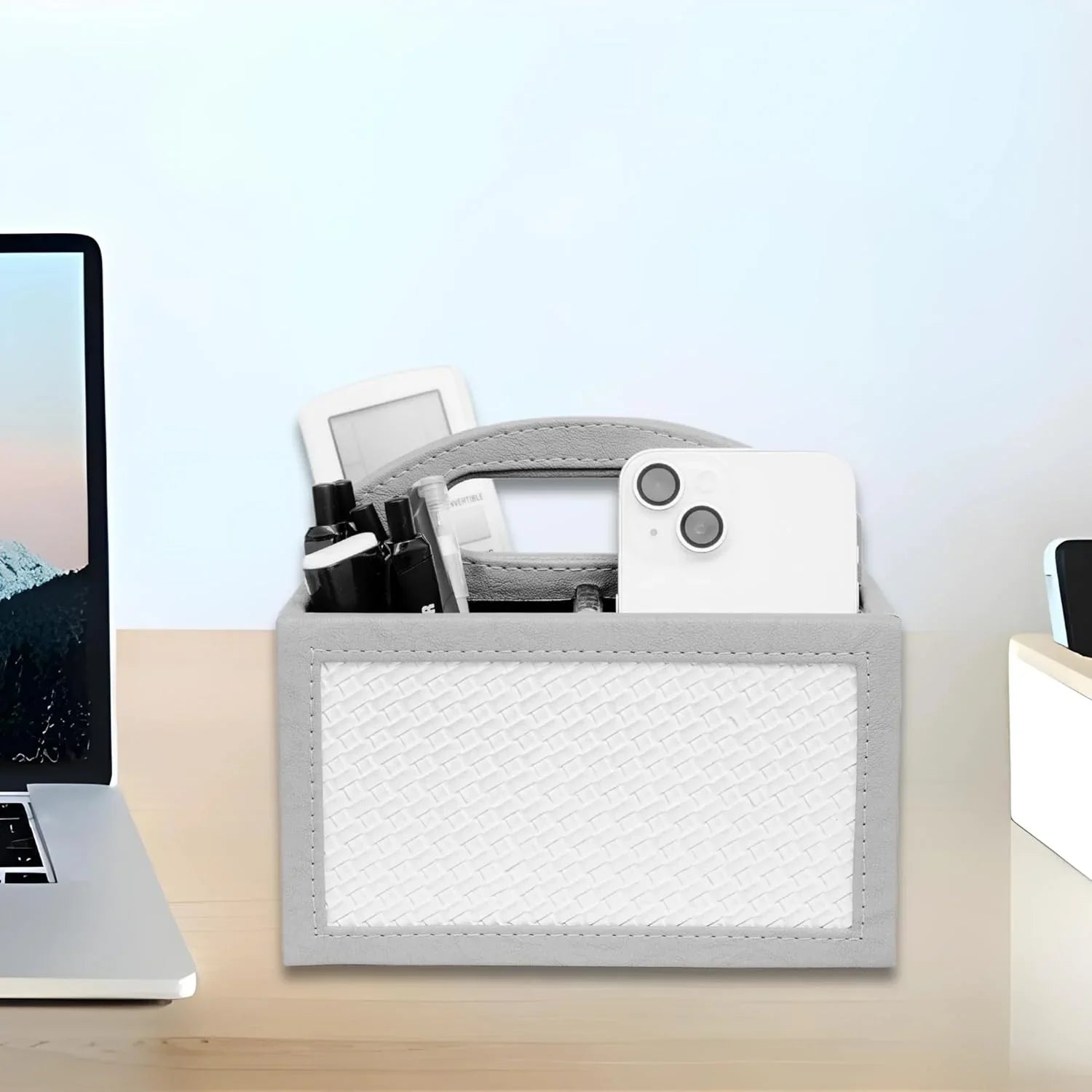 Square Vegan Leather Desk Organizer – 3-Compartment