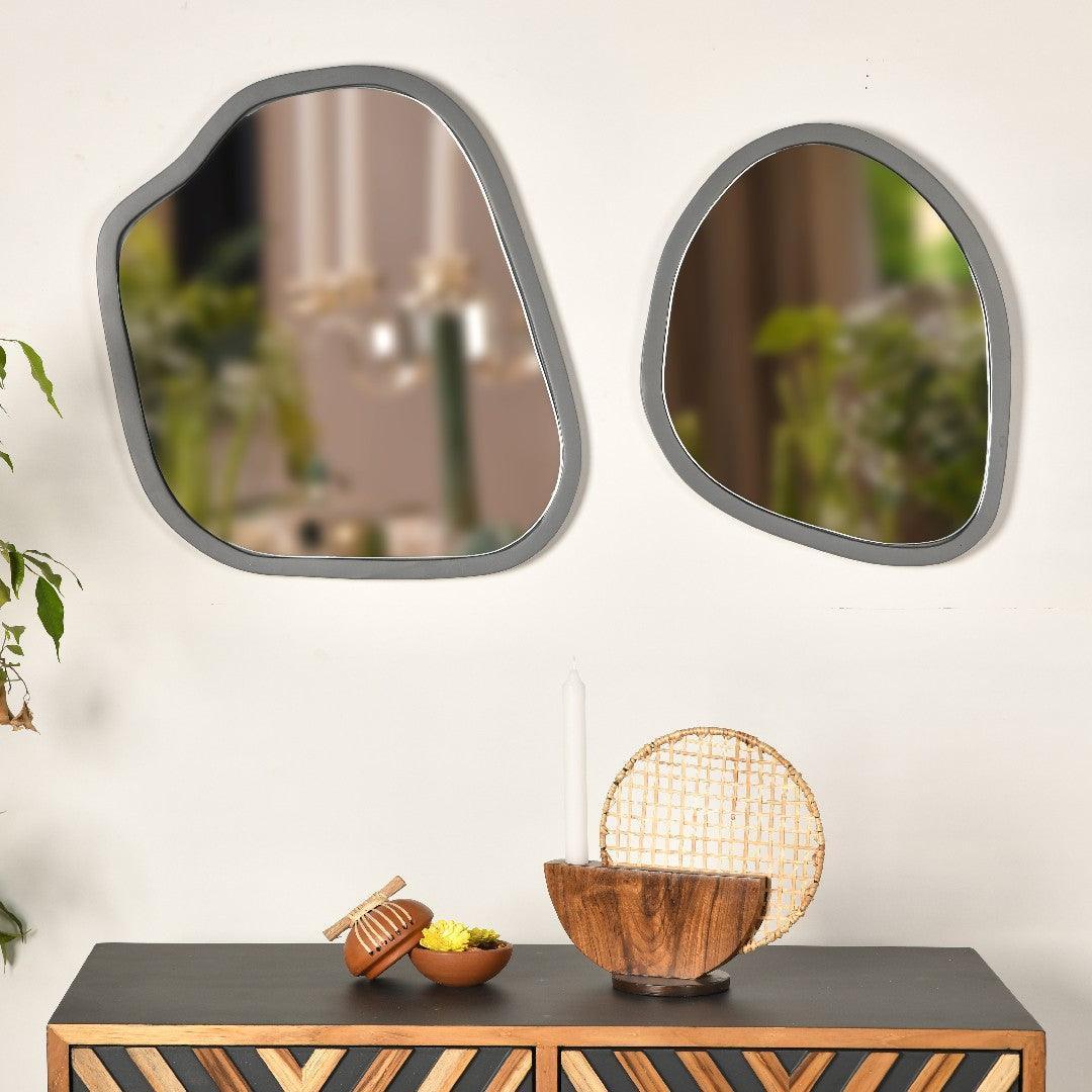Amoeba Teakwood Wall Mirror | Decorative Wall Mirror | Aesthetic Mirror for Living Room
