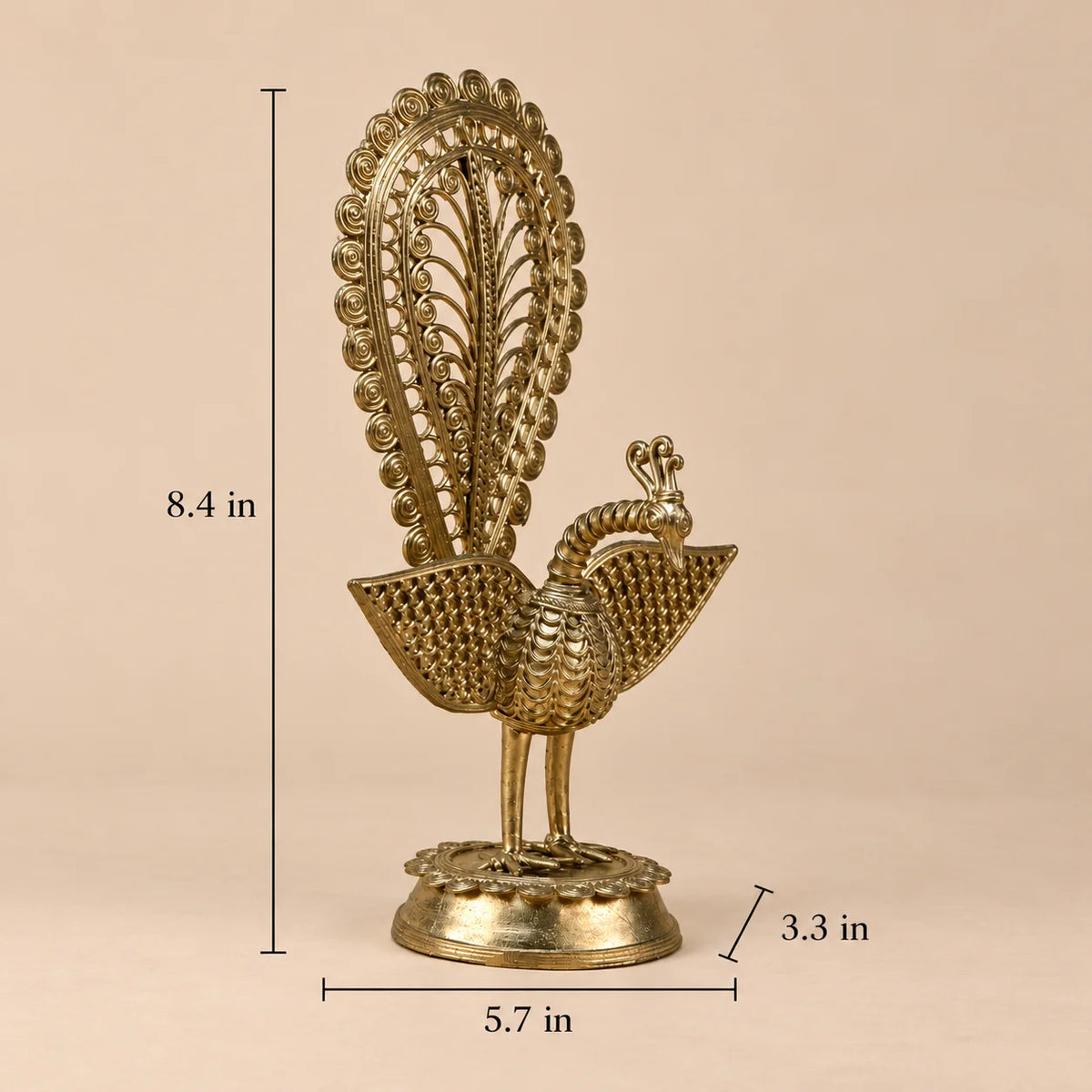 Antique Peacock Showpiece In Dokra Design Golden For Decor