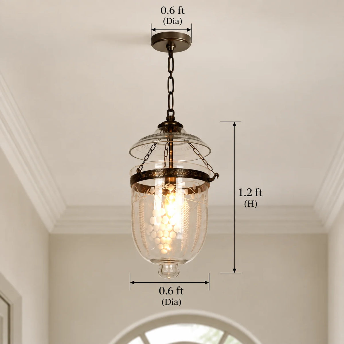 Traditional Floral Etched Metal Single Ceiling Pendant Hanging Light Lamp