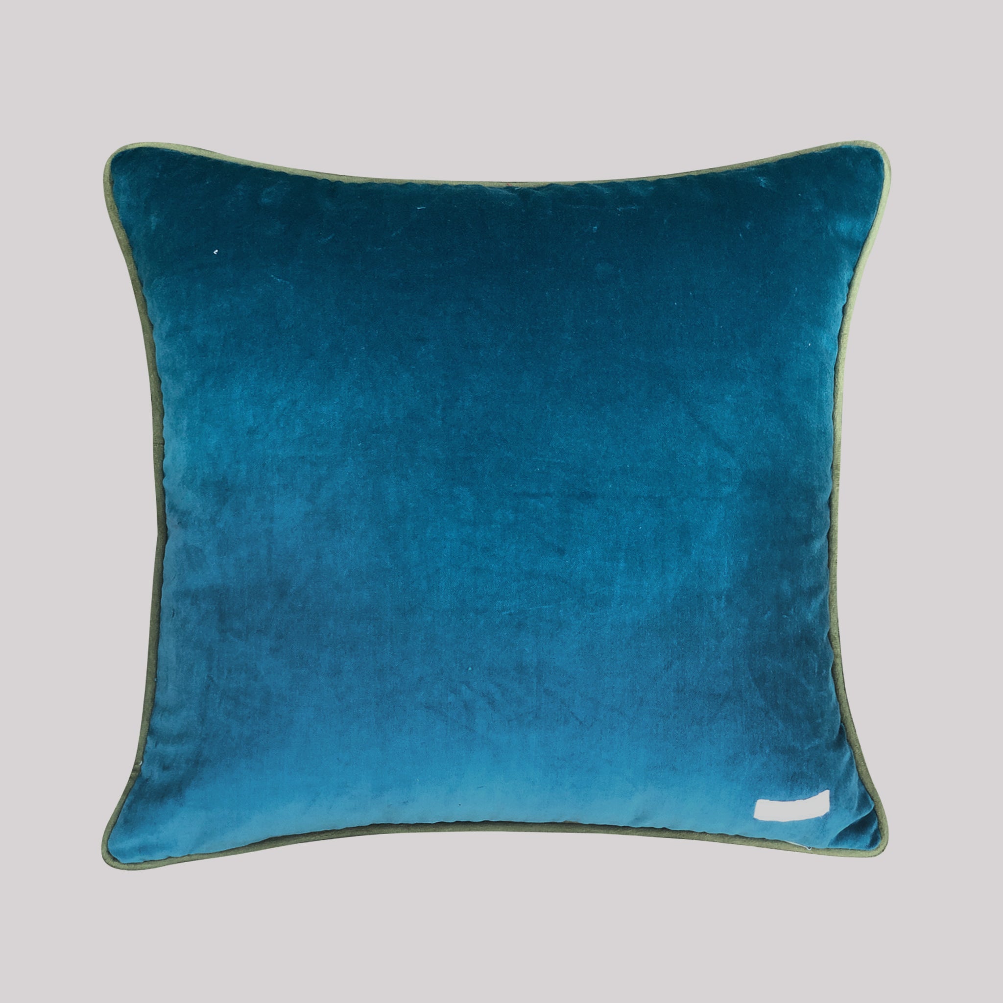 Pushp Vihang Embroidered Velvet Cushion - Teal / Deep Blue Colour, 18 x 18