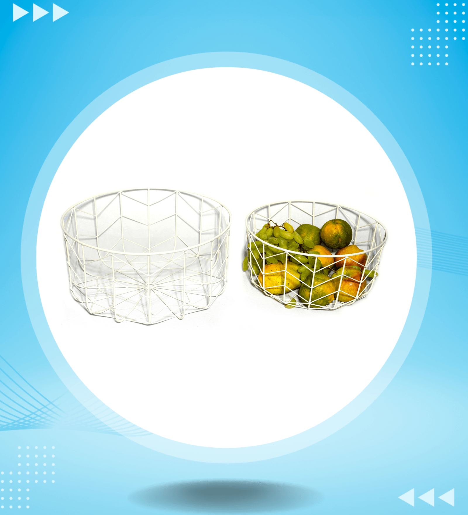 Gold-Plated Metal Round Wire Basket Set – Multi-Purpose Decorative Fruit Bowl and Table Organizer (Pack of 2)