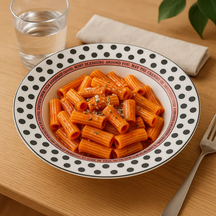 Polka Dot Ceramic Pasta Bowl – White with Black Dots