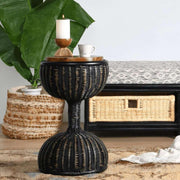 Bamboo Drum Accent Table | Designer Side Table for Living Room | Teakwood End Table