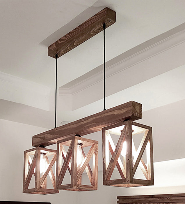 Symmetric Wooden 3 Series Hanging Lamp