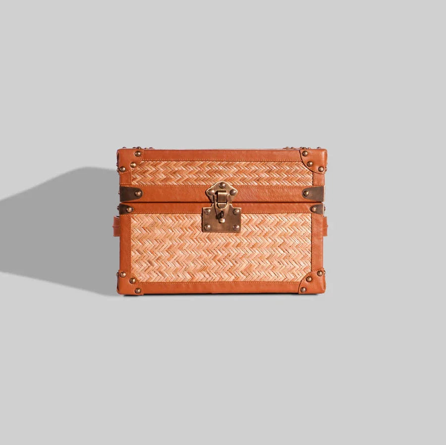 Luxury Leather & Rattan Storage Trunk Box | Premium Towel & Linen Organizer | Unique Storage Box