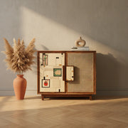 Aviary Cane Double Door Cabinet Sideboard | Storage Cabinet for Living Room