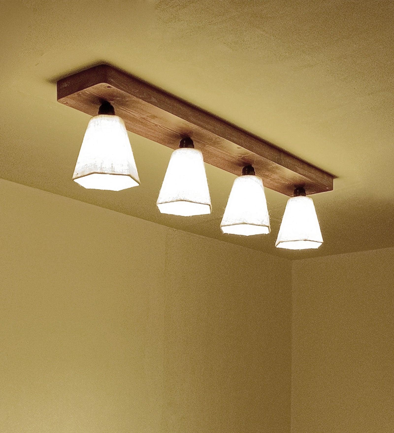 Hexagon Brown Wooden 4 Series Ceiling Lamp