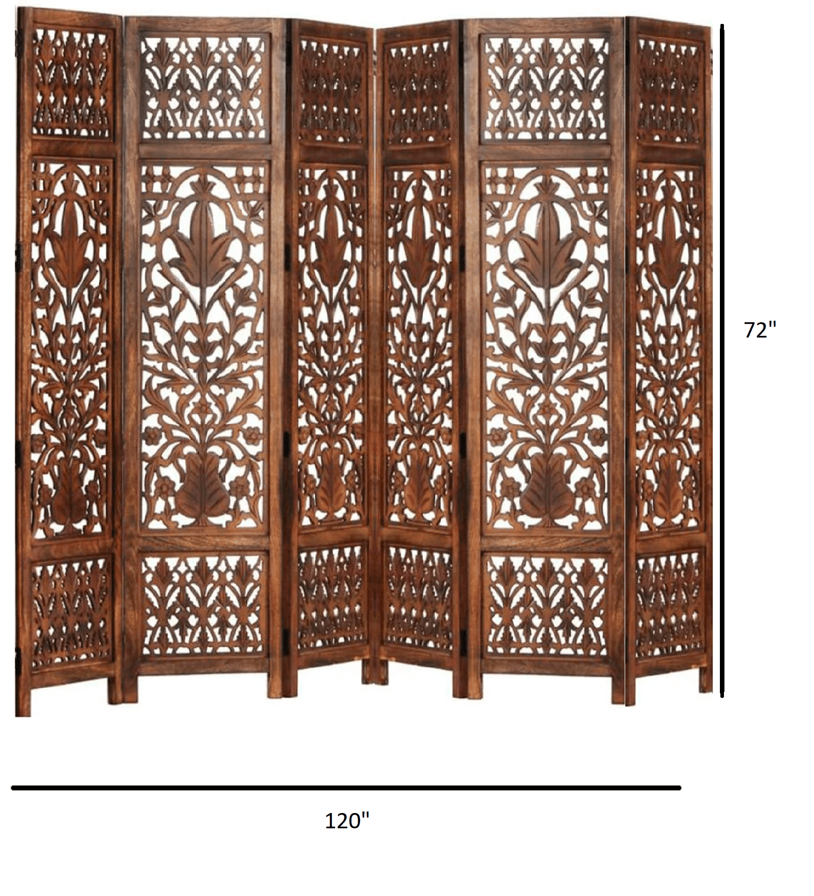 Hand Carved Mango Wood Folding Partition with MDF Jali