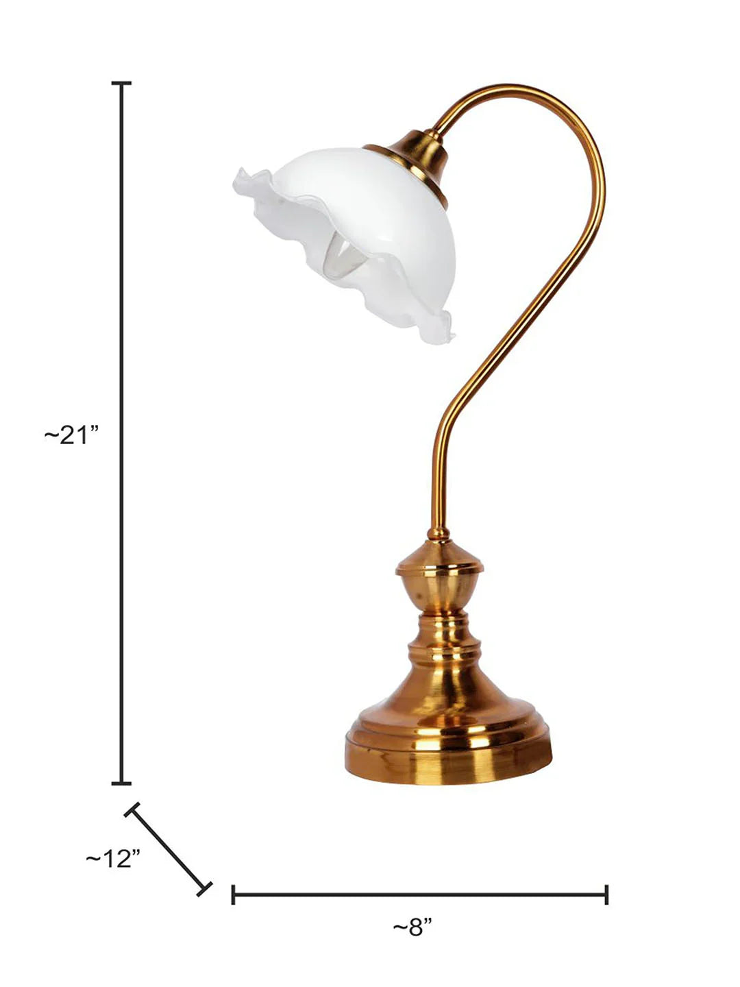 Antique Brass Retro Reading Lamp with Milky White Frilled Glass Shade