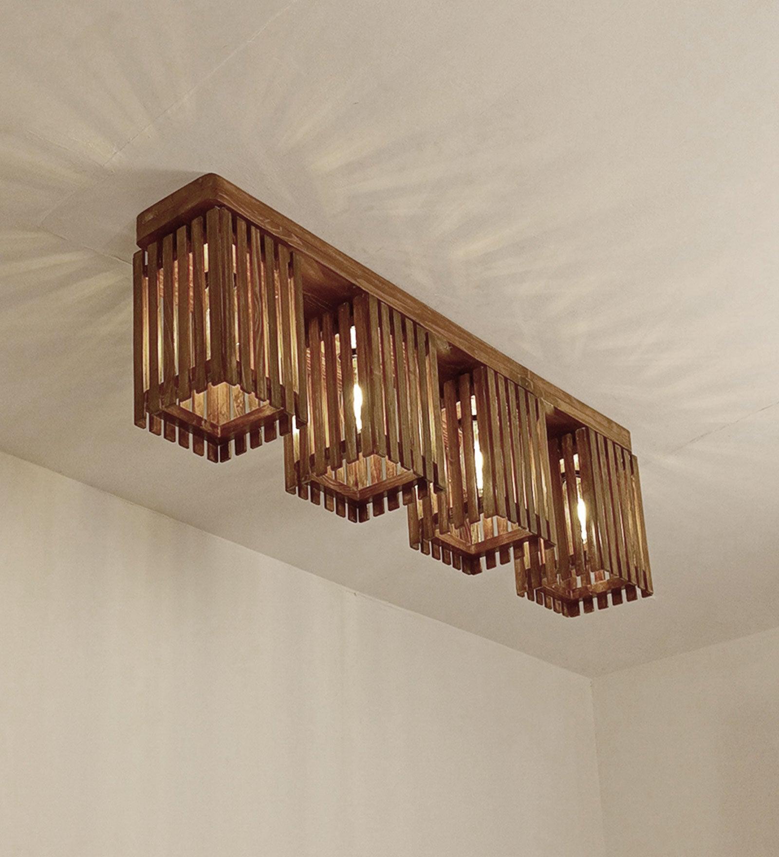 Elegant Brown Wooden 4 Series Ceiling Lamp