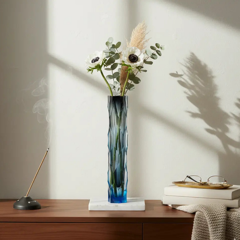 Sunrise Luxury Crystal Glass Flower Vase | Tall Designer Decorative Vase for Living Room