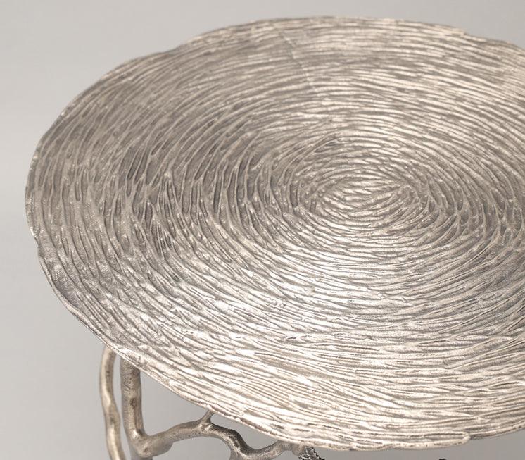 Tendrils Antique Nickel Side Table for Living Room | Designer End Tables | Small Corner Table