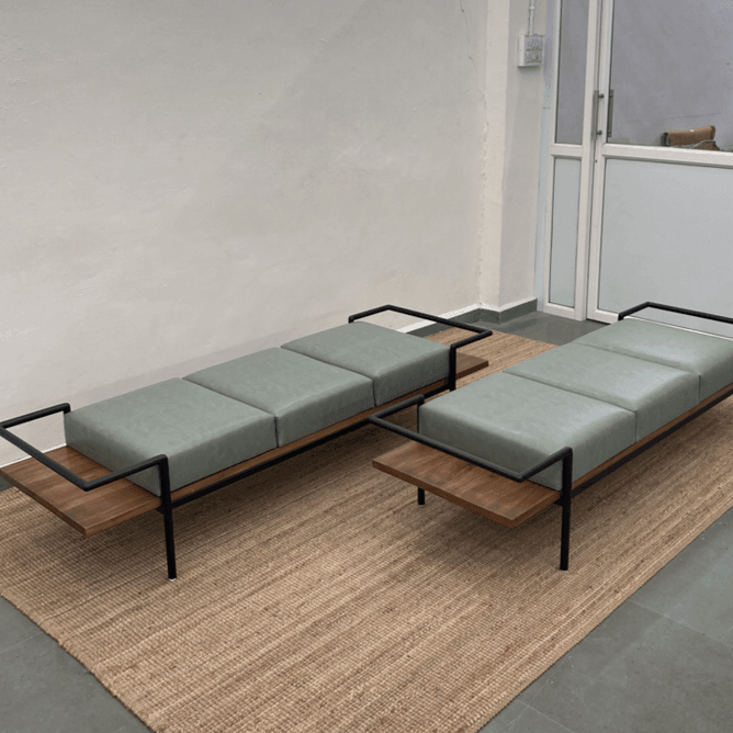 TO2 Bench | Solid Oak Wood, Fabric Upholstery, Metal