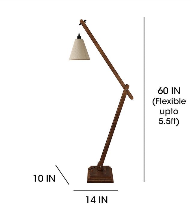 Fisher Wooden Floor Lamp with Brown Base and Jute Fabric Lampshade