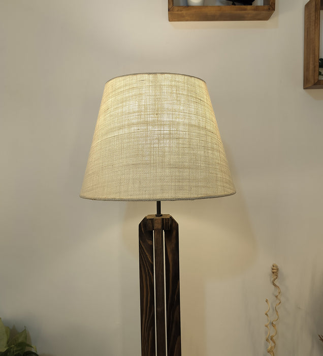 Stella Wooden Floor Lamp With Beige Fabric Lampshade