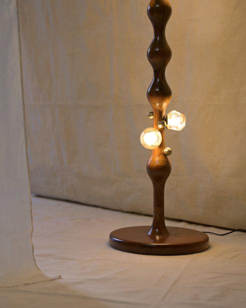 Designer Stem Floor Lamp | Teak Wood & Brass Floor Lamps for Living Room | Wooden Standing Lamp
