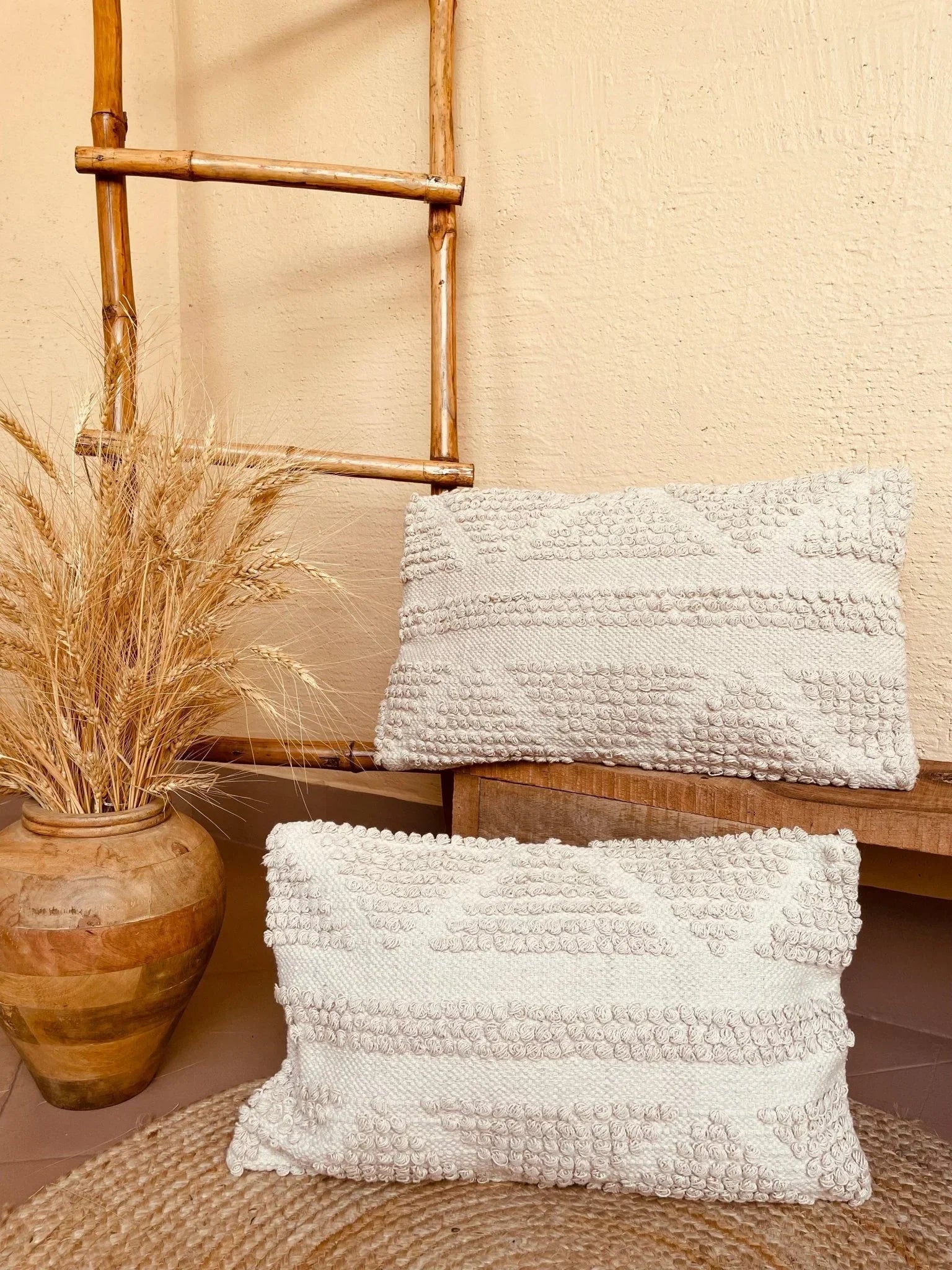 Bohemian Cotton Cushion Cover Beige and Off White