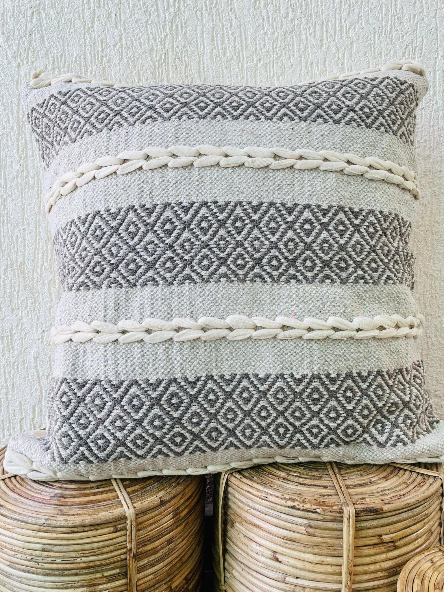 Bohemian Natural Cotton Cushion Covers - Grey and White