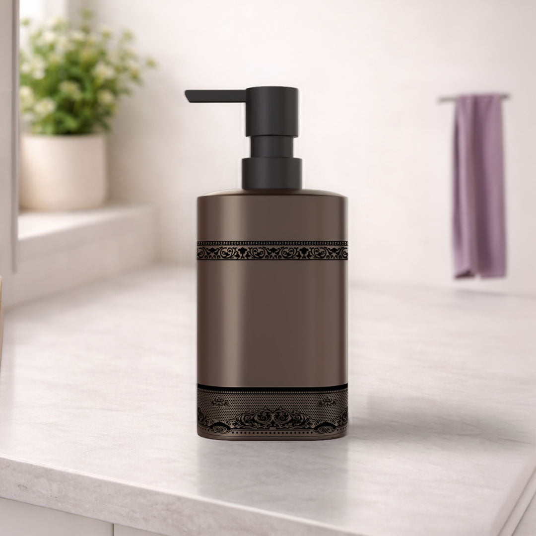 Rioware Outdoor Living Ceramic Liquid Soap Dispenser, 300ml, Multipurpose Refillable for Hand Wash, Dish Wash, Shampoo, Kitchen, Bathroom, and Household Use Pack of 1, Grey with Matte Black Accents