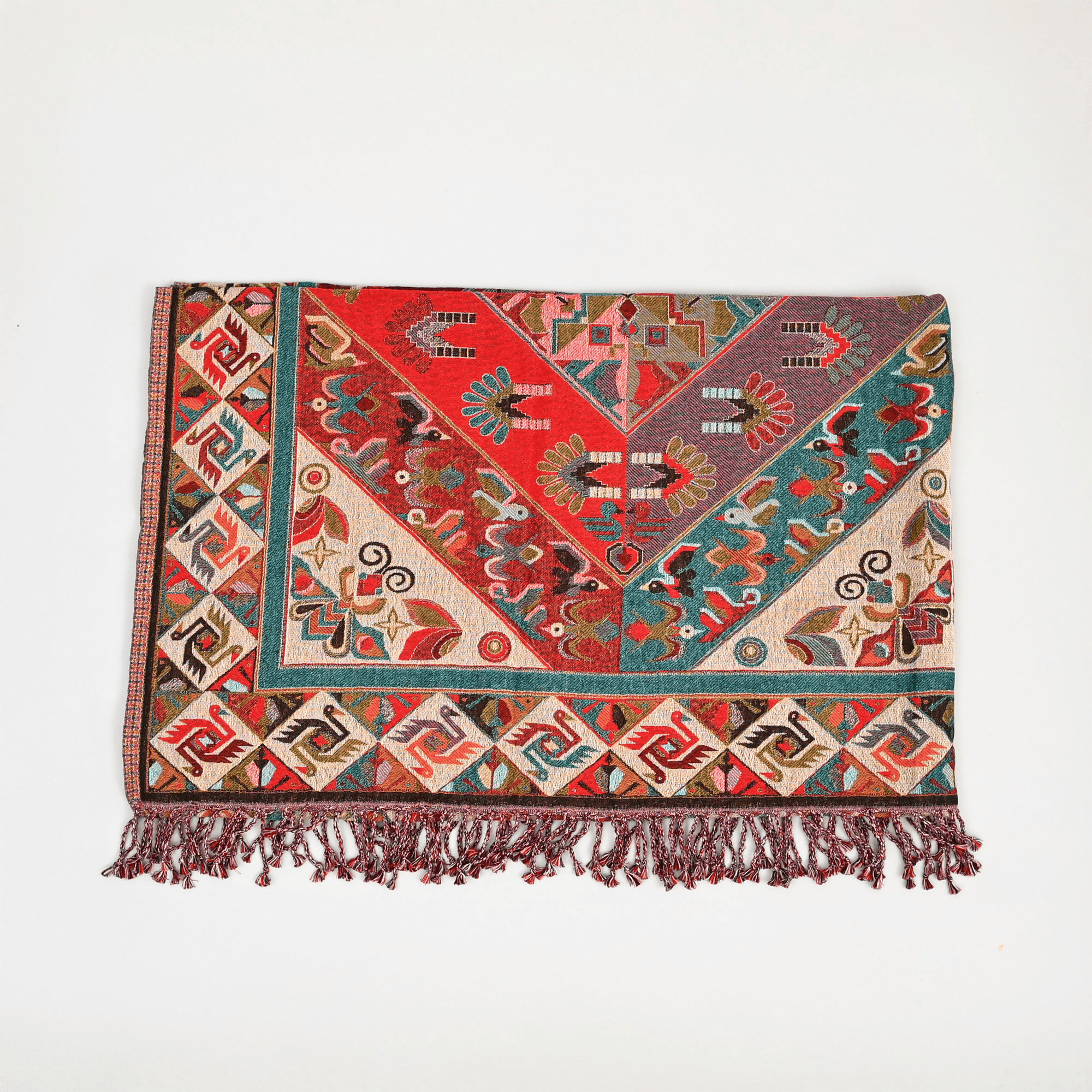 Tribal Pattern Throw Blanket | Cotton Wool Sofa Throw with Geometric & Folk Art Design for Living Room & Bedroom Decor