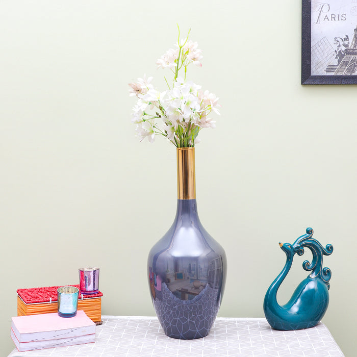 Slender Deidra Teal & Dim Brass Vase