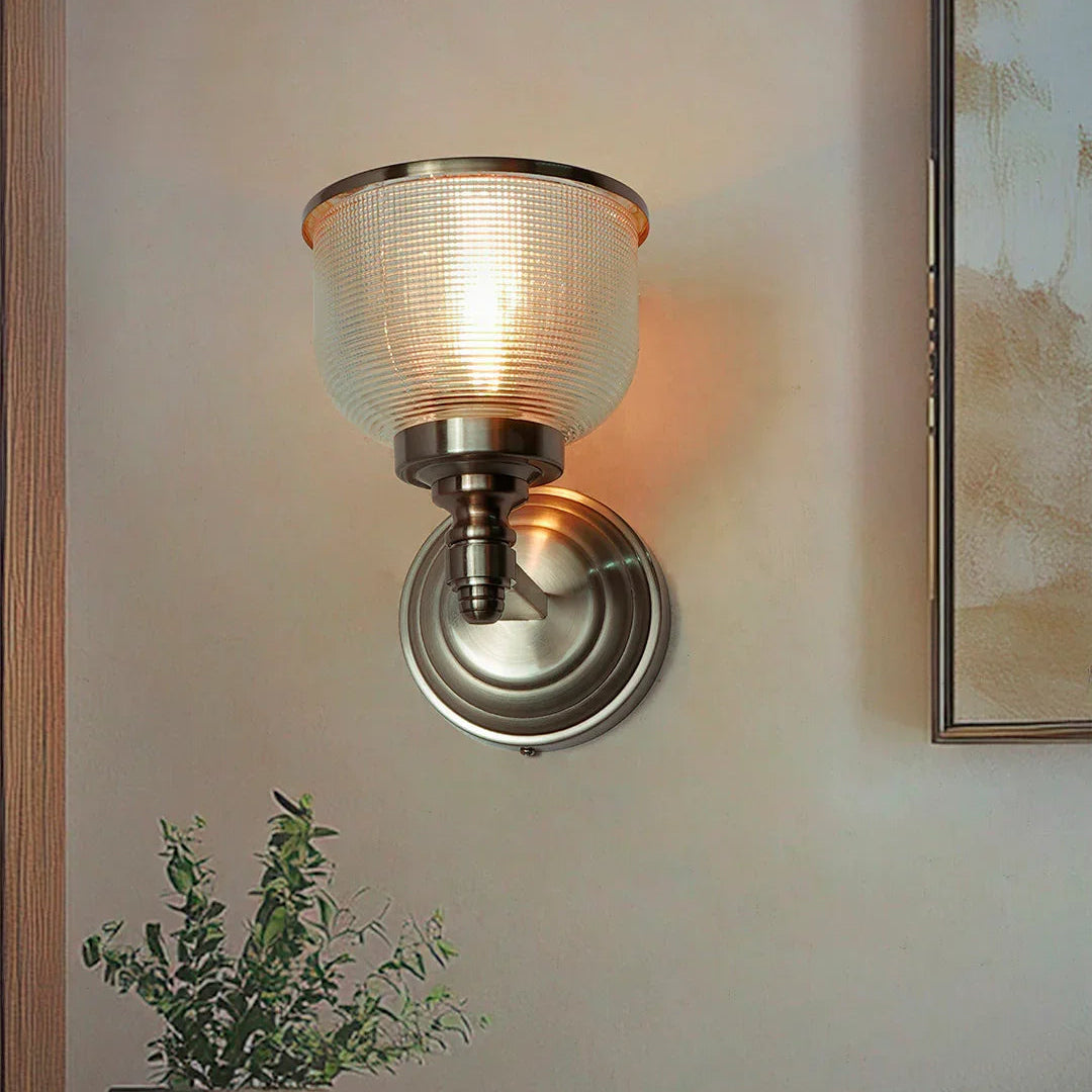 Rose Gold Wall Sconce with Textured Glass Shade
