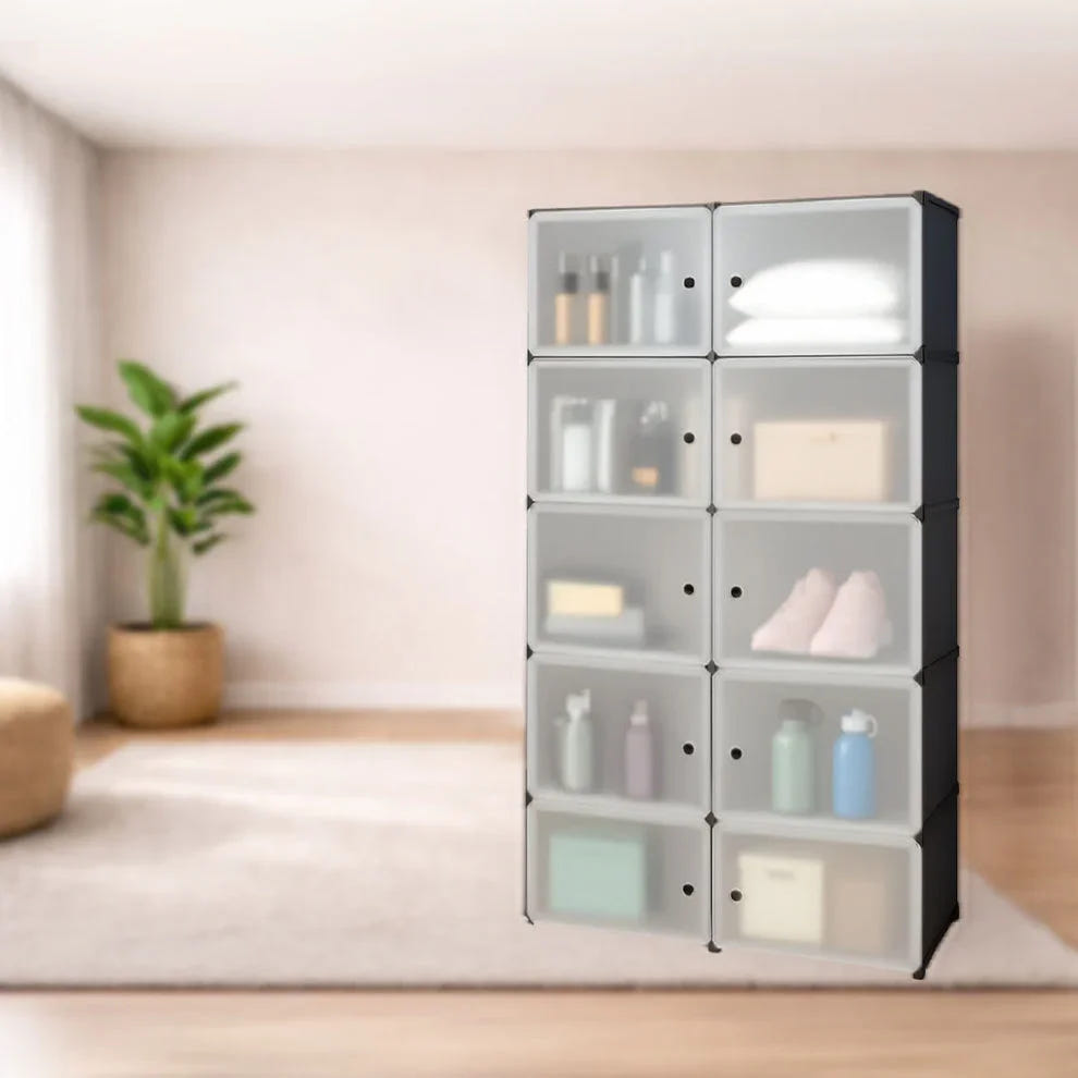 6 Shelves Multi-Purpose Organizer | Kids Plastic Modular Storage Rack for Clothes, Kitchen, Living Room | Space-Saving Collapsible Wardrobe for Clothes,6-Shelf-8-Door