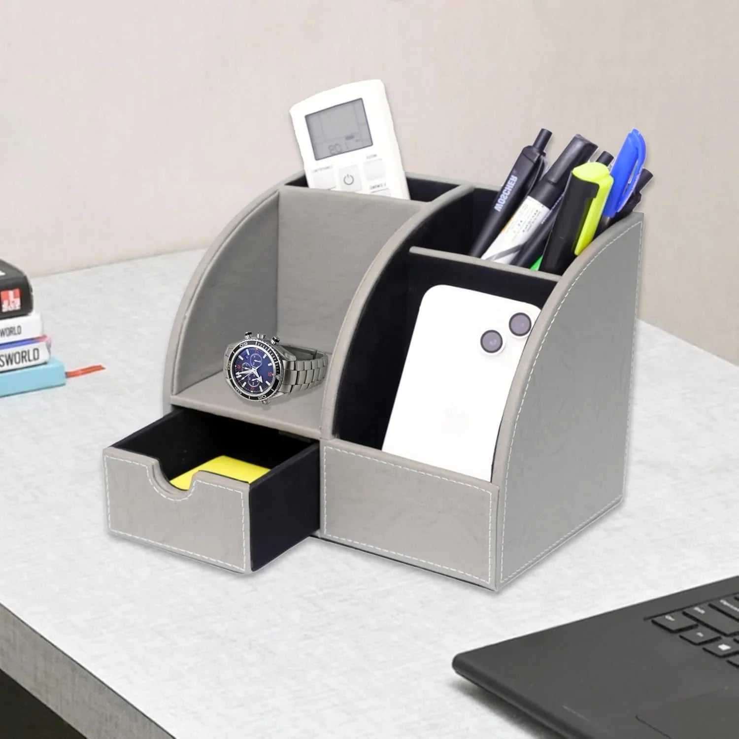Leather Desk Organizer | Multi-Function Office Desk Organizer | Pen Stand for Office Desk