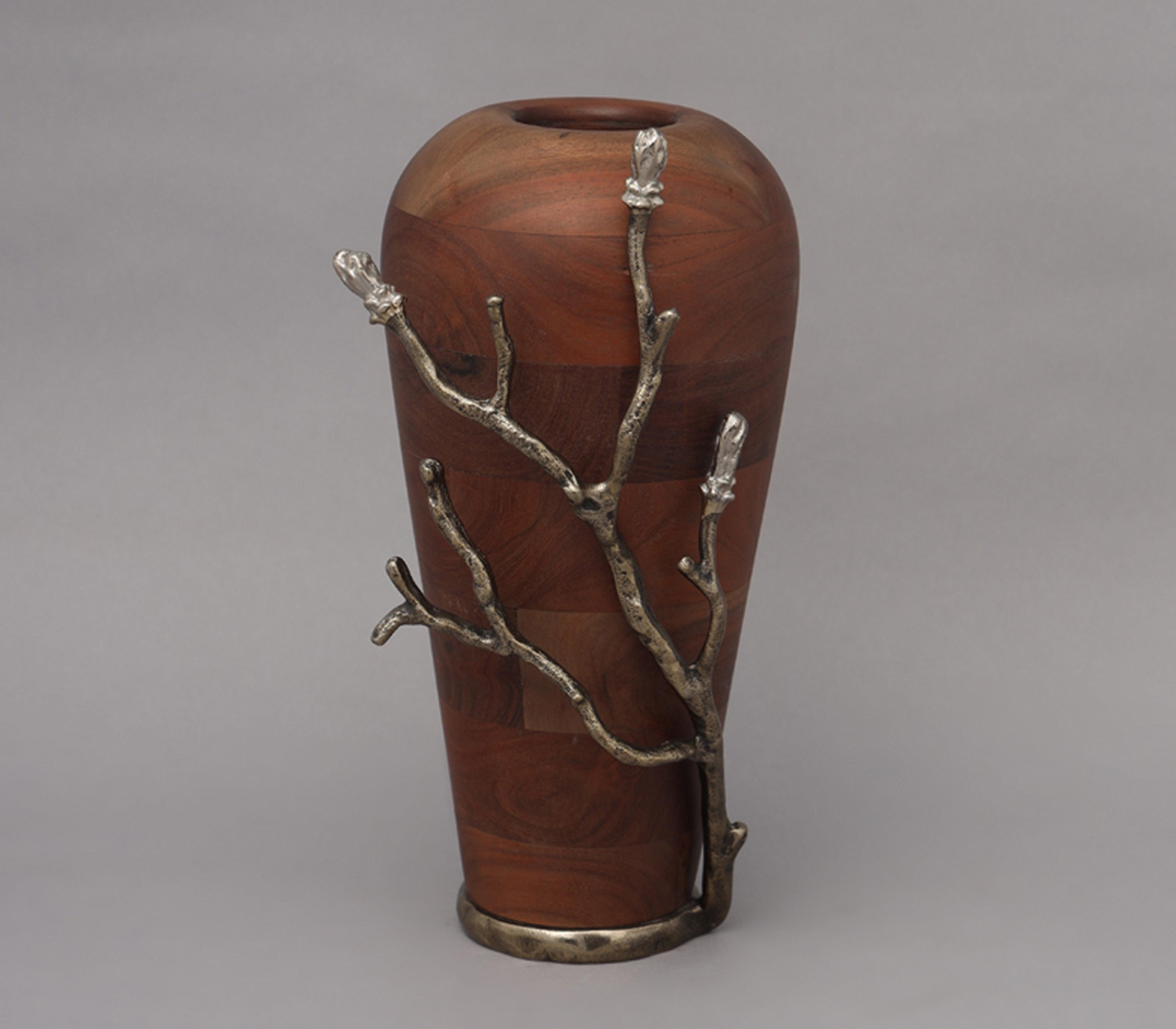 Wood Vase with Aluminium buds on it