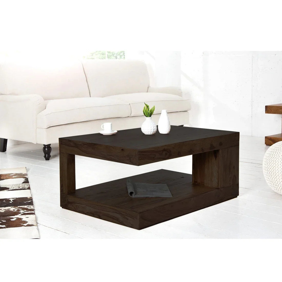 Sheesham Wood Coffee Table in Honey and Walnut Finish | Center Table for Living Room